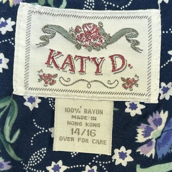 Katy D Dress Womens 14/16 Jumper Dress Pockets 90s Floral Blue Purple Midi Dress - Picture 3 of 9